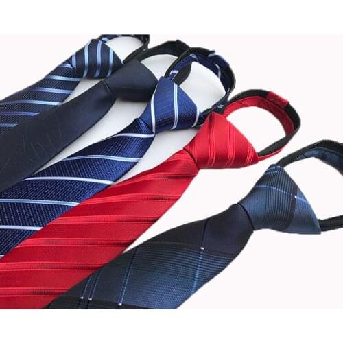 8cm Necktie Mens Zipper Ties Red Black Blue Solid Color Lazy Tie Easy To Pull Rope Neckwear striped tie Korean Style Wedding Par
