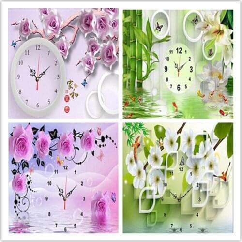 NEW FULL Round/Square Diamond Embroidery Clock Diamond Mosaic 3D DIY Diamond Painting Cross Stitch Watch Painting Rhinestones