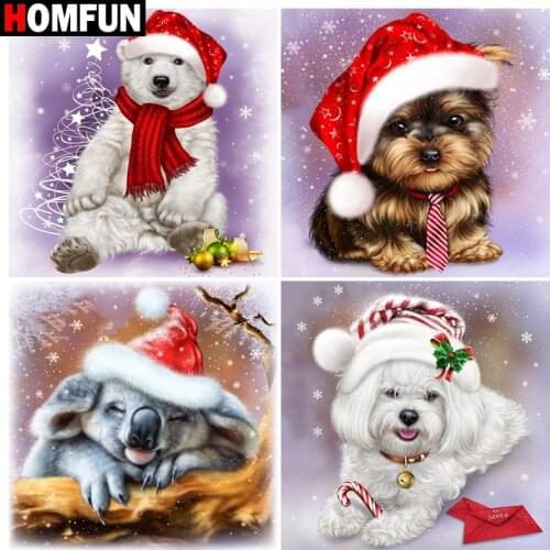 HOMFUN Diamond Embroidery DIY Diamond Painting Cross Stitch Kit "Christmas dog animal”5D Needlework Diamond Home Decoration