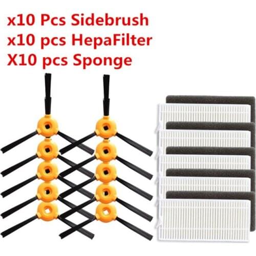 30pcs / lot 10pcs(5 pairs) Side Brush +10 * HEPA Filter +10 * Sponge CONGA EXCELLENCE 990 Robot Vacuum Cleaner Parts