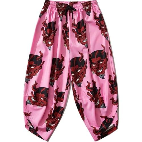 Hip Hop Japanese Casual Thin Japan Style Trousers Harajuku Joggers Men Trousers Streetwear Ghost Print Baggy Calf-length Pants