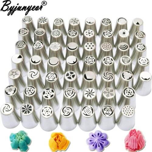Byjunyeor 54PCS Stainless Steel Pastry Nozzles Set Icing Piping Tips Russian Style Shape Nozzle Cake Decorating Tool CS004