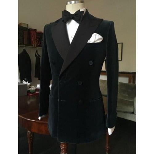 Black Velvet Men Dinner Prom Casual Costum Wedding Tuxedos Groomsmen Wedding Blazer Suits For Men