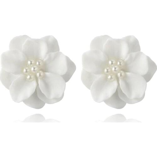 Elegant Resin White Camellia Flower Petals Earrings For Women Fashion Jewelry