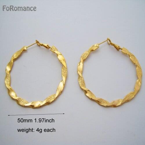 Foromance/ NEW PLAIN AND SCRUB LINE 4MM BAND TWISTED HIGH SHINING YELLOW GOLD COLOR ROUND HOOP EARRING DIAMETER 50MM 1.97 INCH
