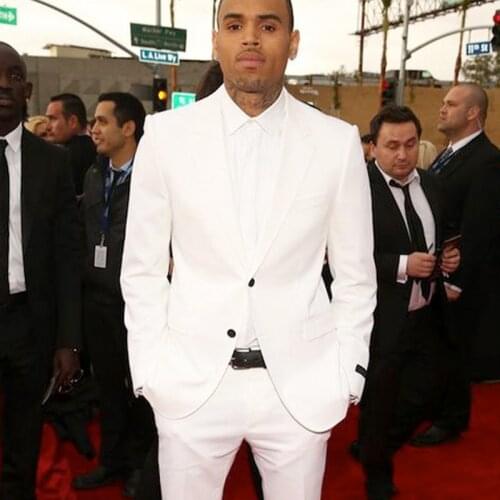 White Slim Fit Men Suits for Singer Evening Prom Notched Lapel Wedding Groom Tuxedo 2 Piece Male Fashion Set Jacket with Pants