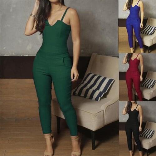 Summer 2021 Jumpsuit Women Sling Sleeveless Black Sexy Jumpsuit Fashion V-neck Cloth Party Casual T-shirt