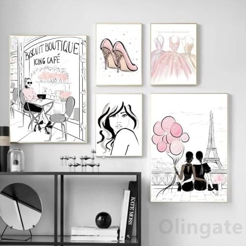 Fashion Sex Girl Pink Balloon Skirt High heels Nordic Beatuy Print Poster Wall Art Canvas Painting Wall Picture Decoration Gift