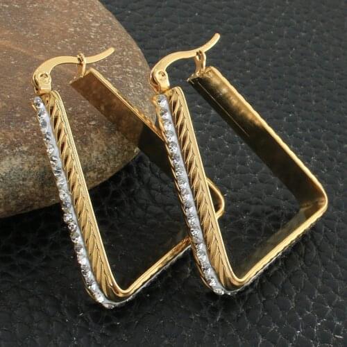 Gold Color Fashion Triangle Stainless Steel Jewelry Simple Hoop Earrings Personality Bijoux En Acier Inoxydable Femme EGKZAGAF