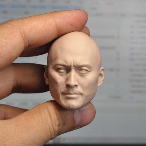 Unpainted 1/6 Ken Watanabe Head Sculpt Japanese Samurai Male Soldier Head Carving Fit 12'' Action Figure for Fans DIY