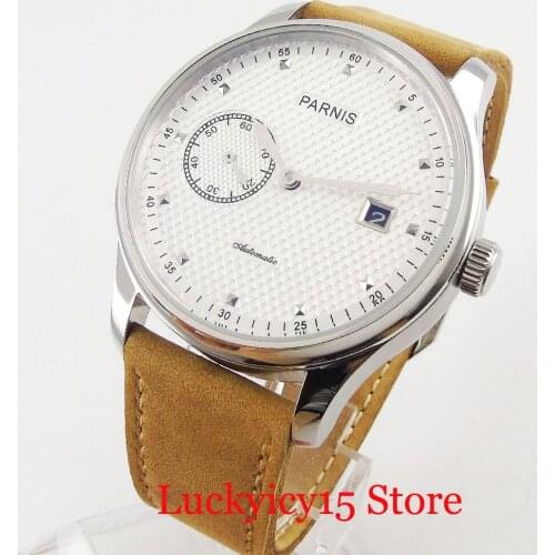 Stainless Steel 43mm Watch Case Mens Watch Automatic Mens Watch ST2555 Movement Camel Strap Auto Date