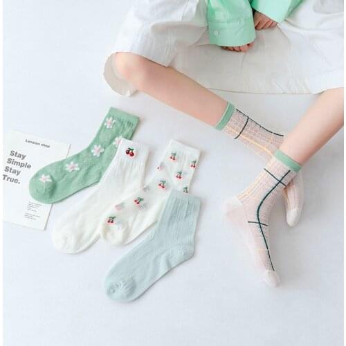 Fashion Women Socks New Spring Summer Mesh Long Socks Girls Women Fashion Casual Print Breathable Fresh Socks Girls Korea Style