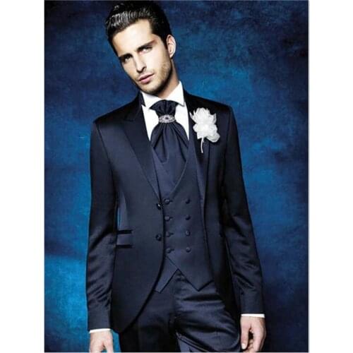Latest Coat Pant Designs Italian Navy Blue Prom Men Wedding Suits Slim Fit 3 Piece Tuxedo Custom Groom Suit Terno Masculino