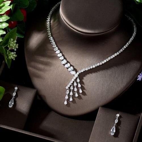 HIBRIDE New Wedding Costume Accessories Cubic Zircon Crystal Bridal Earrings And Rhinestone Necklace Jewelry Sets Bijoux N-1274