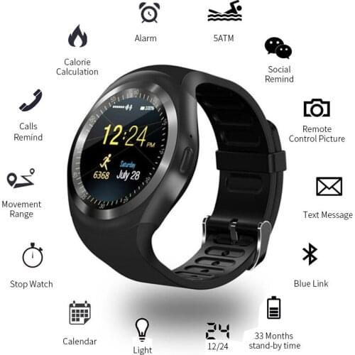 New Color Screen Waterproof Y1 Smart Watch Heart Rate Monitor Phone Call GSM Sim Remote Information Display Sport Pedometer