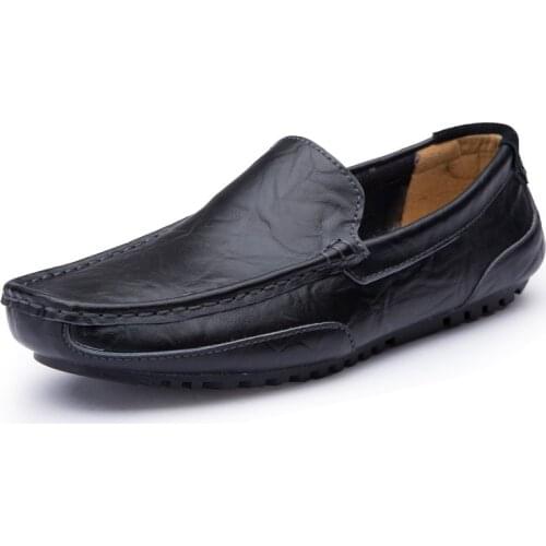 Autumn Plus Size Men Leather Shoes Luxury Brand Casual Slip on Loafers Men Flats Moccasins Breathable Black Male Driving Shoes