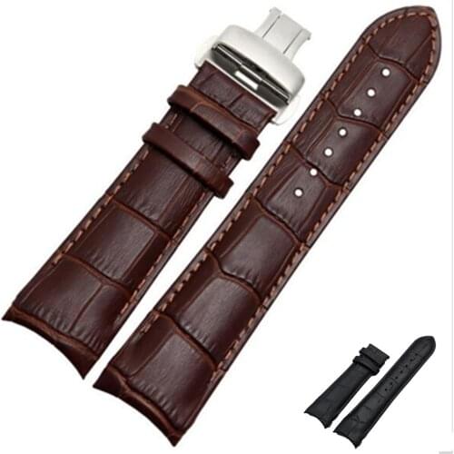 Curved End Genuine Leather Watchband 22mm 23mm 24mm for Tissot Couturier T035 Watch Band Steel Buckle Strap Wrist Bracelet Brown