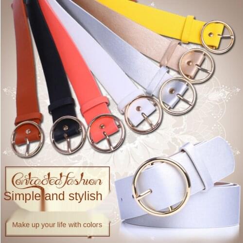 Belts Women Round Buckle Belt Female Simple Style Multiple Colors PU Leather Width Harajuku Retro Round Pin Buckle Belt Girl