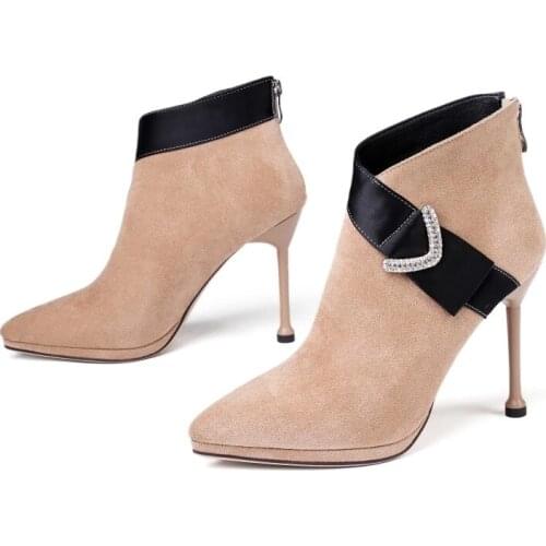 Big Size 9 boots women shoes ankle boots for women ladies boots shoes woman winter Back zipper color water drill