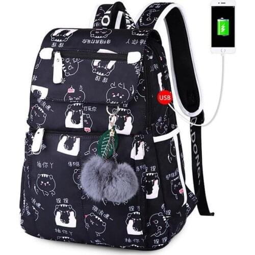 School bags for teenage girls waterproof school backpack female cute black printing anime laptop backpack women bagpack