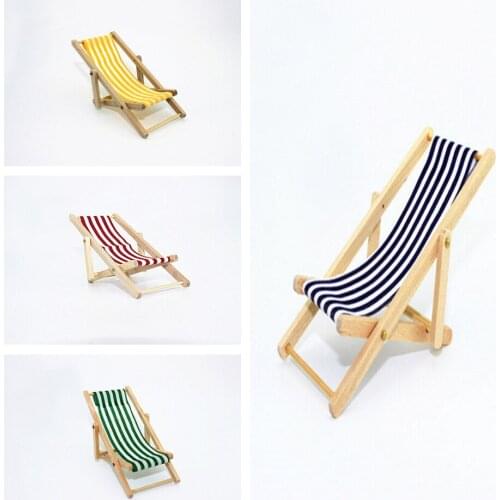 1:12 Scale Foldable Wooden Deckchair Lounge Beach Chair For Dolls House Wholesale