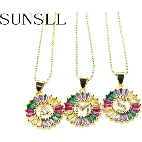 SUNSLL Hot Sale Gold Multi-Color CZ Necklace Charm A-Z 26 Letter Necklace Name Jewelry for Women Accessories Girlfriend GiftS