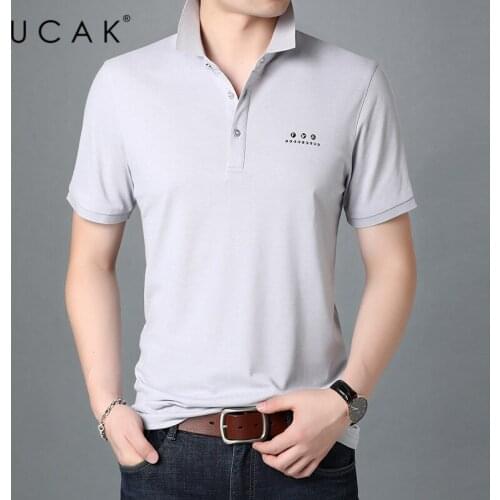 UCAK Brand Streetwear Solid Color Short Sleeve T-Shirts Men Clothing Summer New Arrivals Turn-Down Collar T Shirt Homme U5428