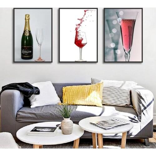 Champagne Wine Decoration Canvas Painting Cafe Hotel Wall Art Pictures Modern Restaurant Kitchen Room Decor Posters and Prints