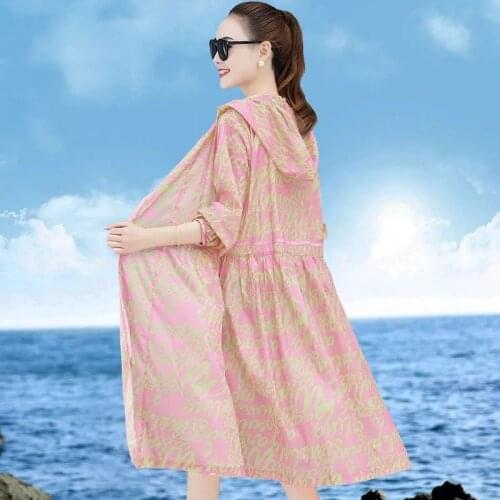 Letter Printing Ice Silk Long Zipper Womens Sun Protection Clothing 2021 New Summer Thin Hooded Long Sleeve Ladies Jacket