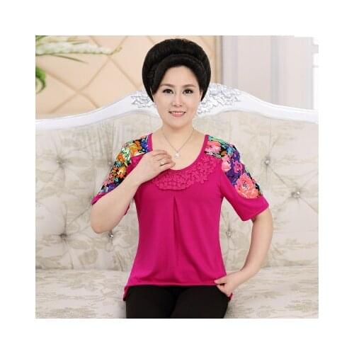 Tops T Shirt Women Short white Sleeve Tshirt fuchsia