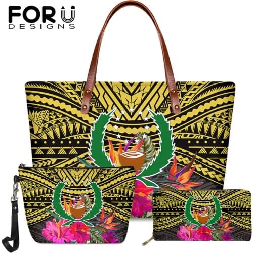 FORUDESIGNS Bags Lady 2021 Hot Sale Pohnpei Flag Pattern Luxury Female Handbag And Purse 3pcs Ladies Big Soft Shoulder Bag Bolsa