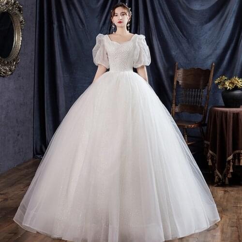 Shiny Star Sky New Pluse Size Wedding Dress Wish Puff Sleeve Scoop Neck Vestidos De Novia Custom Gowns For Bridal Dresses