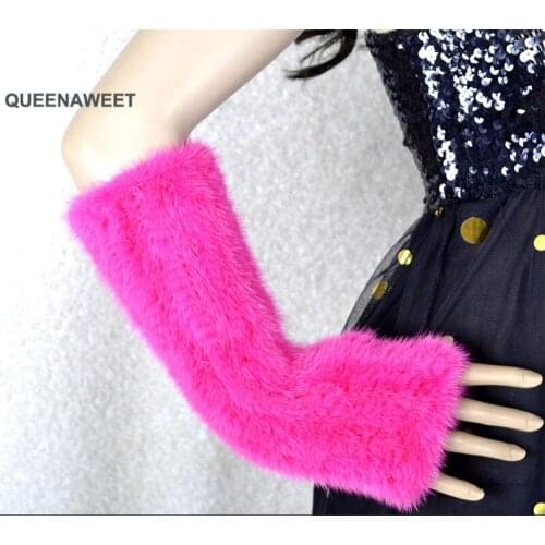 005 2019 New fashion winter women real mink fur glove 100% real knitted mink fur lady female mitts elasticity glove