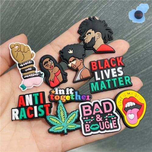 1pcs Black Lives Matter Girls Shoe Charms Cute Cartoon Decoration Buckles Accessories Fit for Wristbands Croc Jibz Kids Gift
