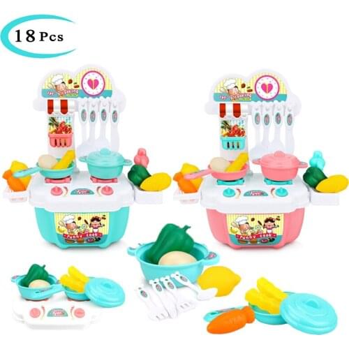 18pcs Baby Pretend Play Cooking Foods Toys Play House Kitchen Set DIY Simulation Cookware Tableware Cutting Toy For Kids Girls
