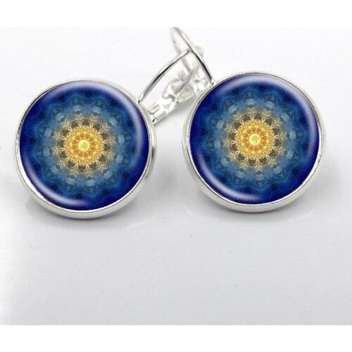 2020 Fashion Om Symbol Earrings Glass Cabochon Henna Yoga silver color Earrings For Women Pending Jewelry