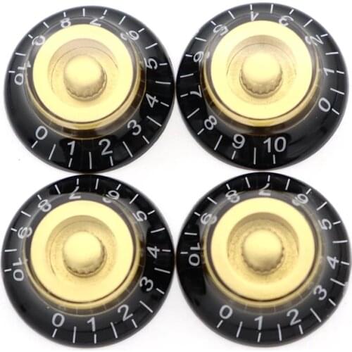 4pcs Guitar Bass Bell Top Hat Knobs Speed Volume Tone Knobs for EPI LP Electric Guitar bass Black w/Gold