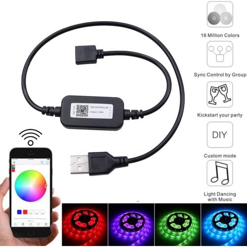 5V USB TYPE-A Bluetooth RGB LED Strip Light Controller Adapter Support Phone App Control Music Sync Strip light Accessoires
