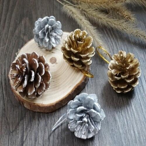 9PCs/ Pack Christmas Decorations For Home Pine Cones Baubles Santa Claus Hanging Tree Navided Kerst Decoratie Gold Wood Decor