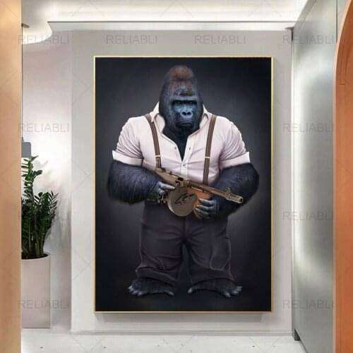 Abstract Gun Monkey Gorilla Animal Poster Mural Canvas Painting Bedroom Childrens Room Wall Decoration Canvas Art No Frame Art