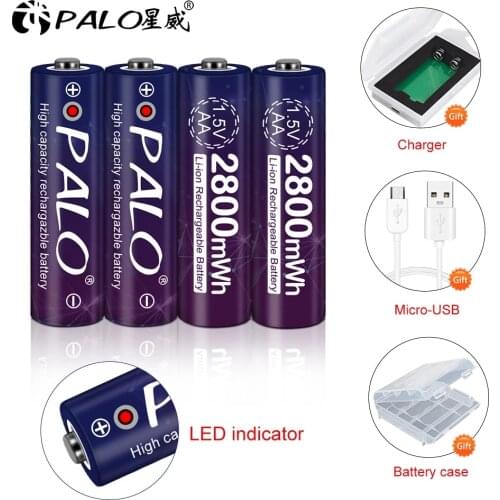 PALO 1-16pcs 2800mWh 1.5V AA rechargeable lithium battery constant voltage 1.5V li-ion battery for camera flashlight toys mp4