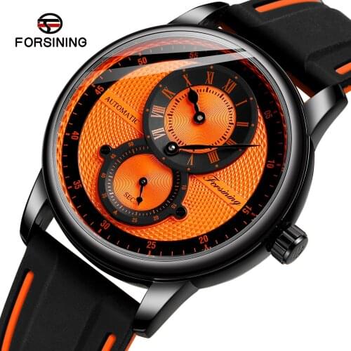 Forsining 2021 Luxury Men Automatic Wristwatch Top Brand Mechanical Watch Silicone Band Sport Clock Waterproof Relogio Masculino