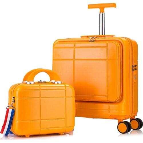 18 inch Business Rolling Luggage Trolley Travel Suitcase with Universal Wheel Front Opening Password Makeup Carry-ons Luggage