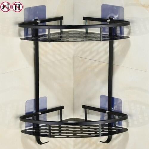 Black toilet bathroom shelf space aluminum wall-mounted toilet vanity towel rack storage free punch