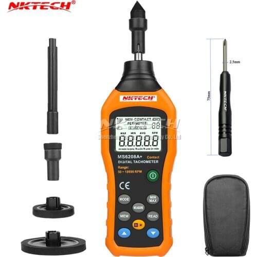 NKTECH Digital Tachometer MS6208A+ Contact Type 50-19999RPM Air Flow Anemometer Wind Rotation Speed Meter 5Kit Data Logging Test