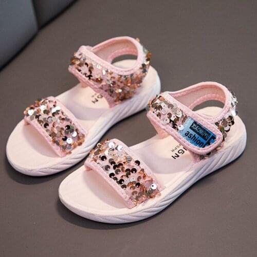 2021 Summer Bling Sequins Baby Girl Sandals children Sandals Shoes Kids Beach Princess Sandals For Teen Girls Size 27-36