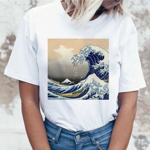 Women T-shirts Casual Harajuku Aesthetic Japanese Wave Print Top Tee Summer Female T shirt Short Sleeve Femme Clothing