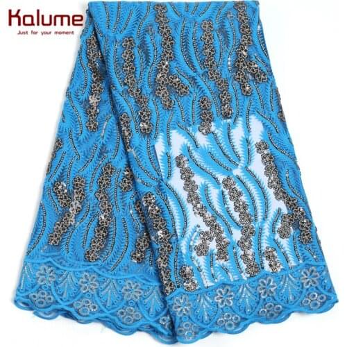 Kalume 2021 Latest African Sequins Lace Fabric Embroidery Nigerian Tulle Lace 5 Yard French Milk Silk Lace Fabric For Party 2217