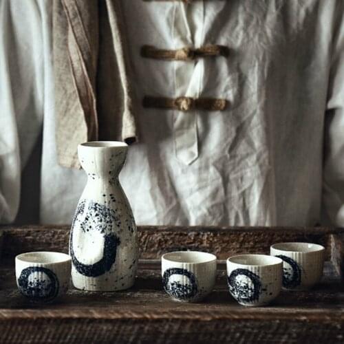 50-250ml Ceramic Sake Set Restaurant Home Liquor Divider Vintage Hip Flask Spirits Shochu Vodka 1 Wine Pot 2(4) Cup Bar Set Gift
