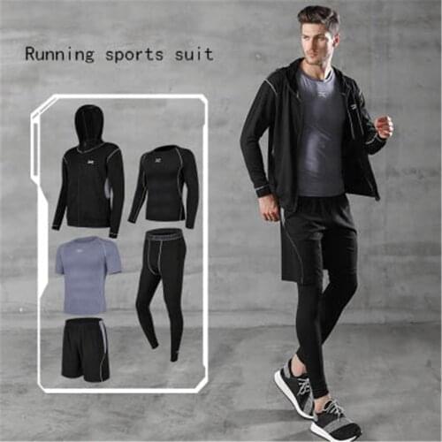 3/4/5 Pcs Mens Tracksuit Gym Fitness Compression Sports Suit Clothes Running Jogging Sport Wear Exercise Workout Tights Set